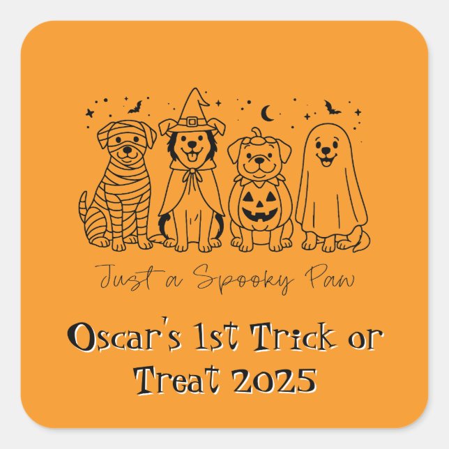 Cute Anpassningsbar Puppy Halloween Fyrkantigt Klistermärke (Framsida)