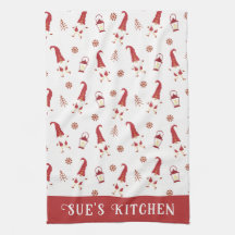 Cute Anpassningsbar Red jul Gnomes Kitchen Towel