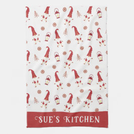 Cute Anpassningsbar Red jul Gnomes Kitchen Towel Kökshandduk