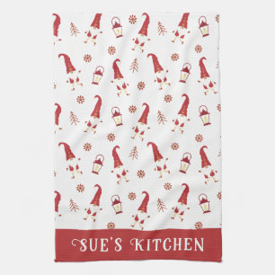 Cute Anpassningsbar Red jul Gnomes Kitchen Towel Kökshandduk