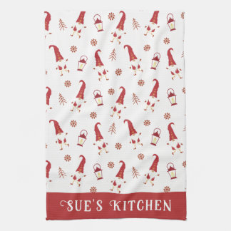 Cute Anpassningsbar Red jul Gnomes Kitchen Towel Kökshandduk