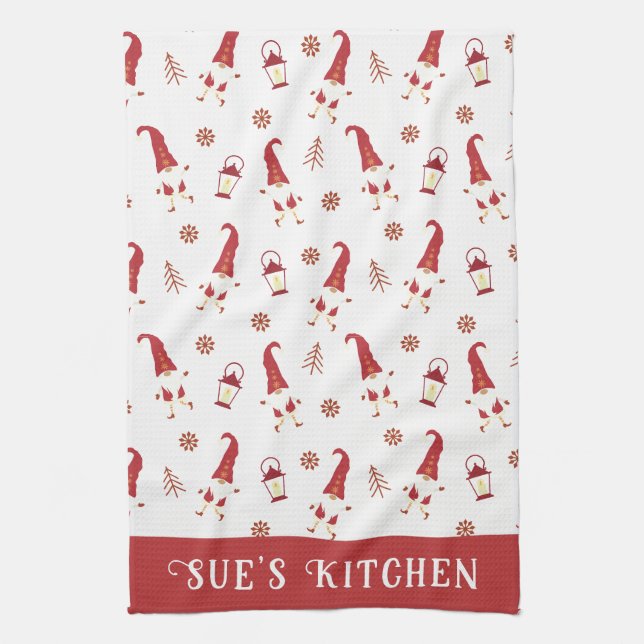Cute Anpassningsbar Red jul Gnomes Kitchen Towel Kökshandduk (Vertikal)