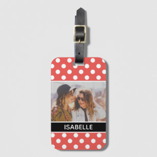Cute Anpassningsbar Red Polka Dot Photo Personlig Bagagebricka