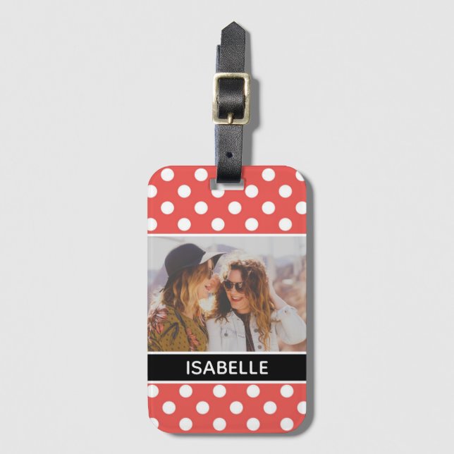 Cute Anpassningsbar Red Polka Dot Photo Personlig Bagagebricka (Framsida vertikal)