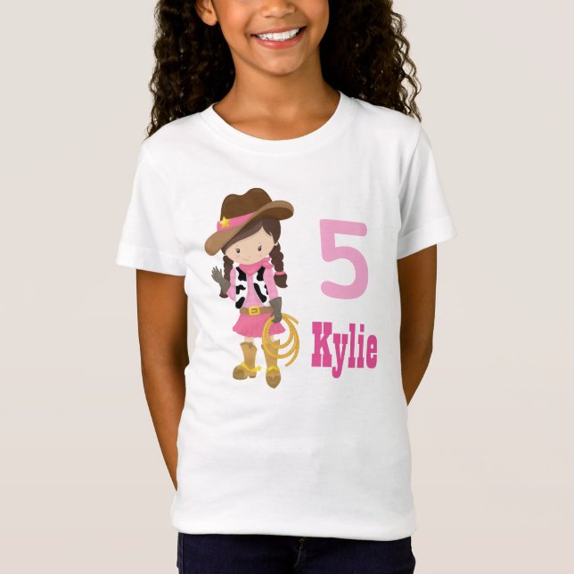Cute Anpassningsbar Rosa Cowgirl Födelsedagsfest K T-shirt (Framsida)