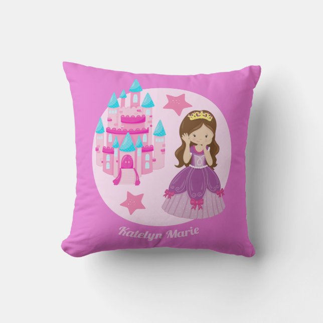 Cute Anpassningsbar Rosa Princess Castle Birthday Kudde (Framsida)