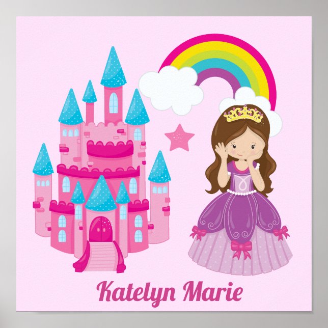 Cute Anpassningsbar Rosa Princess Castle Fairy Tal Poster (Framsidan)