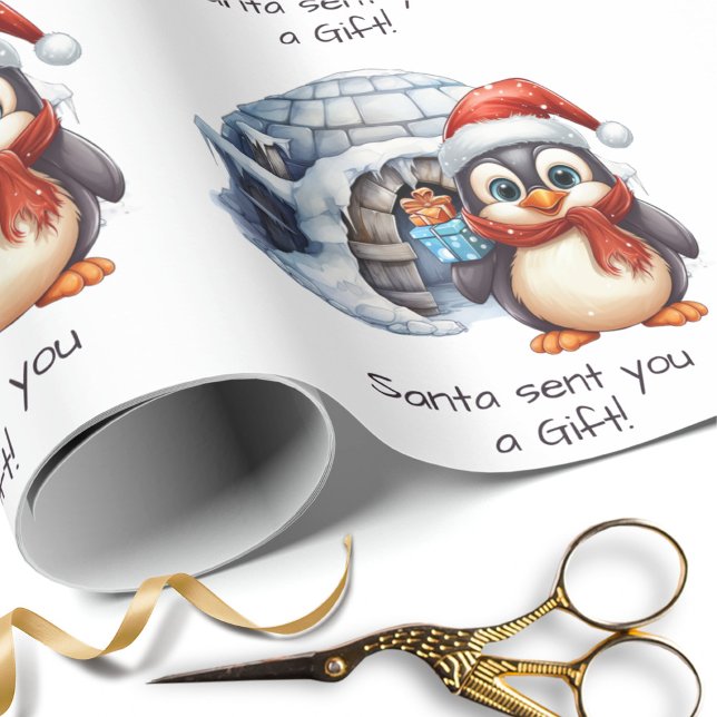 Cute Anpassningsbar Santa Hat Penguin Snö Kids jul Presentpapper (Skapare uppladdad)