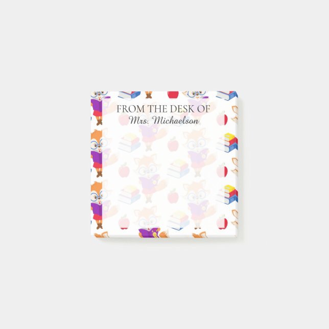 Cute Anpassningsbar School Teacher Fox Post-it Block (Framsida)