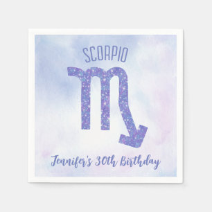 Cute Anpassningsbar Scorpio Sign Lila Födelsedagsf Pappersservett