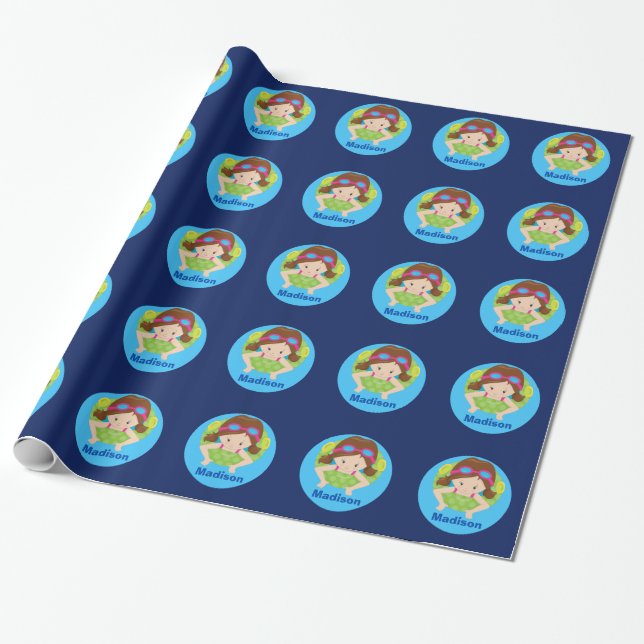 Cute Anpassningsbar Simma Girl Presentpapper (Utrullad)