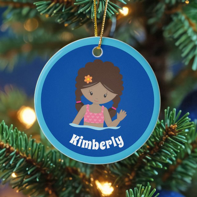 Cute Anpassningsbar Simma Team African American Gi Julgransprydnad Keramik (Skapare uppladdad)