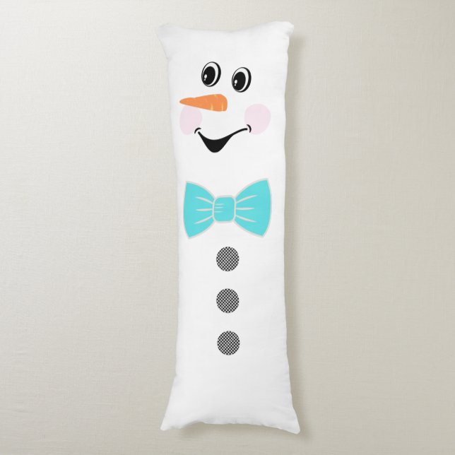 Cute Anpassningsbar Snögubbe med Teal Blue Bowtie Kroppskudde (Framsidan Vertikal)