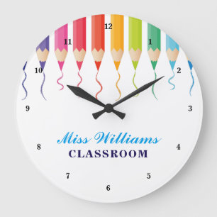 Cute Anpassningsbar Teacher Rainbow Artistic Class Stor Klocka