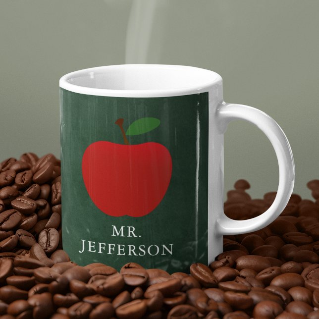 Cute Anpassningsbar Teacher Red Apple Chalkboard Kaffemugg (Skapare uppladdad)