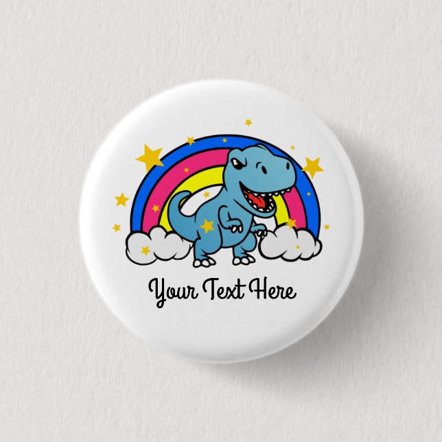 Cute Anpassningsbar Text Blue Dinosaur Rainbow Knapp (Framsida)