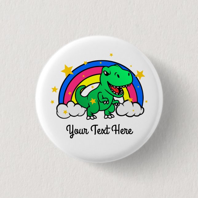 Cute Anpassningsbar Text Grönt Dinosaur Rainbow Knapp (Framsida)