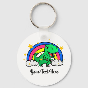 Cute Anpassningsbar Text Grönt Dinosaur Rainbow Nyckelring