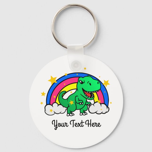 Cute Anpassningsbar Text Grönt Dinosaur Rainbow Nyckelring (Framsida)