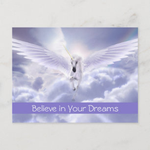 Cute Anpassningsbar Text Magic Flies Unicorn Lila Vykort