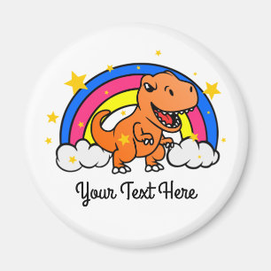 Cute Anpassningsbar Text Orange Dinosaur Rainbow Magnet
