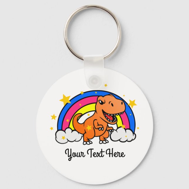 Cute Anpassningsbar Text Orange Dinosaur Rainbow Nyckelring (Framsida)
