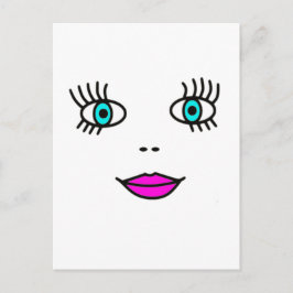 Cute Ansikte Big Eyelash Funny Tecknad Graphic Vykort