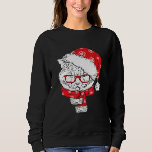 Cute Ansikte Cat Sunglasses Santa Hat Funny jul T Shirt