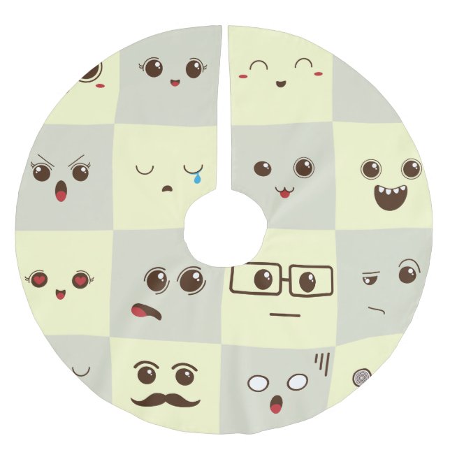 Cute ansikte julgransmatta borstad polyester (Framsidan)