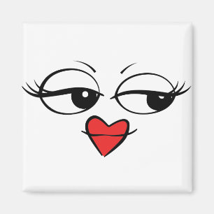 Cute Ansikte med Heart Läppar och Eyelash Magnet
