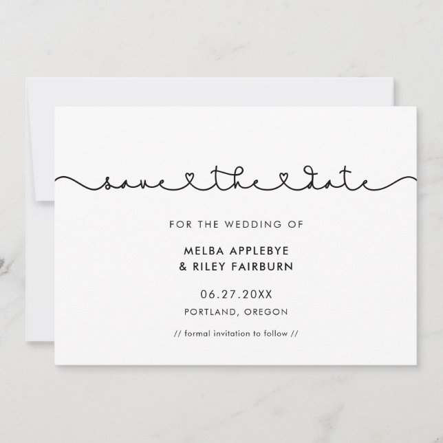 Cute-anslutning av hjärtteckensnitt spara datumet (Framsida)