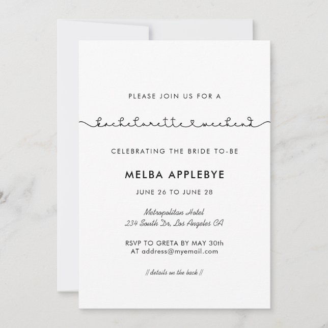 Cute-anslutningsteckensnitt Bachelorette Helg Inbjudningar (Framsida)