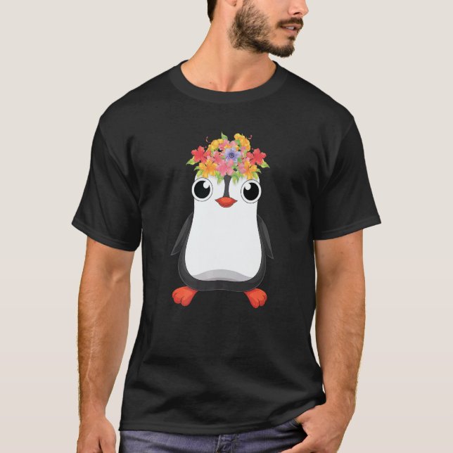 Cute Antarctica Animal  Flowers Zoo Bird Penguin T Shirt (Framsida)