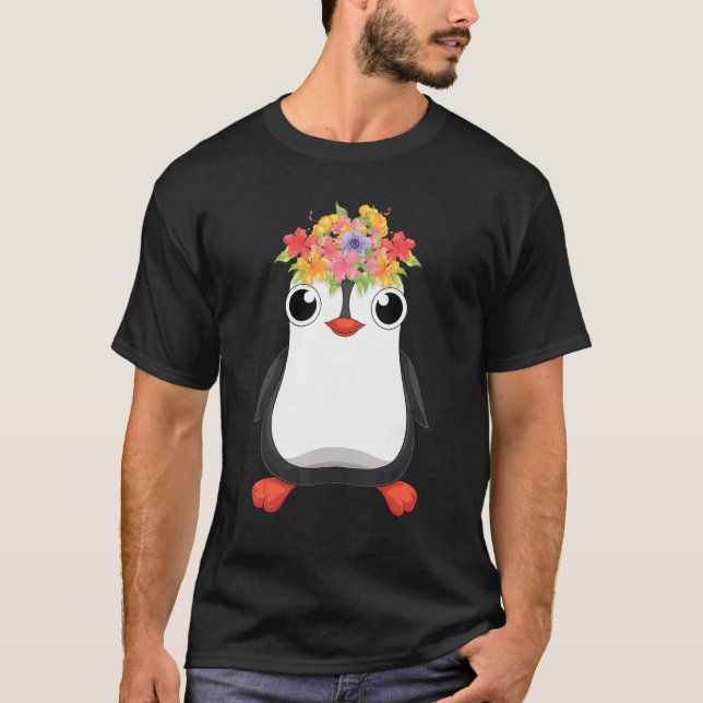 Cute Antarctica Animal   Flowers Zoo Bird Penguin T Shirt (Framsida)