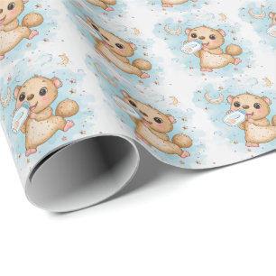 Cute Anteater Baby Pastel Watercolor Mönster Presentpapper