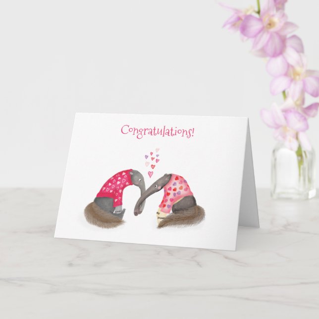 Cute anteaters in love wedding or engagement card kort (Orkide)