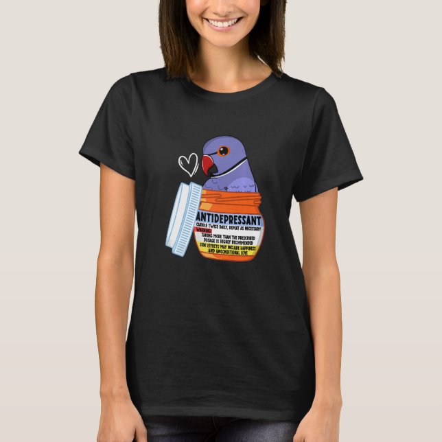 Cute Antidepressant Parrot I Violet Indian Ringnec T Shirt (Framsida)