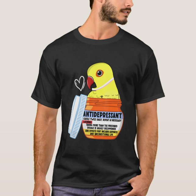 Cute Antidepressive Parrot I Gult Indian Ringnec T Shirt (Framsida)