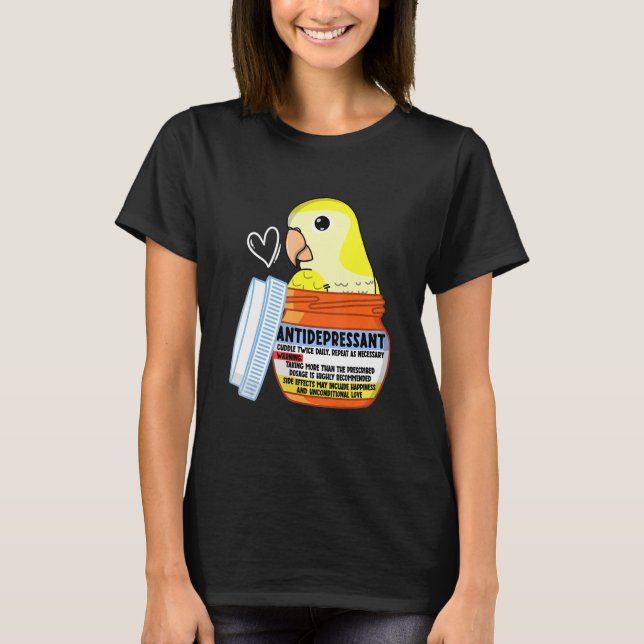 Cute Antidepressive Parrot I Gult Munk Parakeet T Shirt (Framsida)