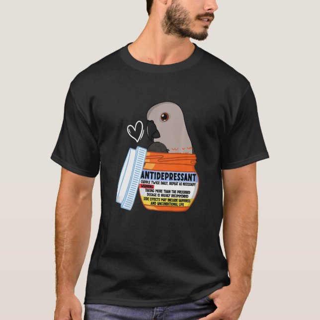 Cute Antidepressive Parrot I Röd-belliderad papego T Shirt (Framsida)