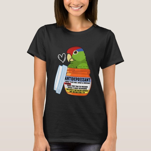 Cute Antidepressive Parrot I Röd-kontrollerad mexi T Shirt (Framsida)