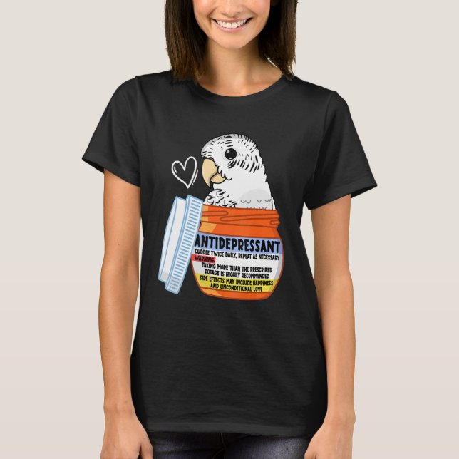 Cute Antidepressive Parrot I White Budgie Budgerig T Shirt (Framsida)