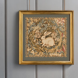 Cute Antique-kanin i Medieval Tapestry Garden Poster