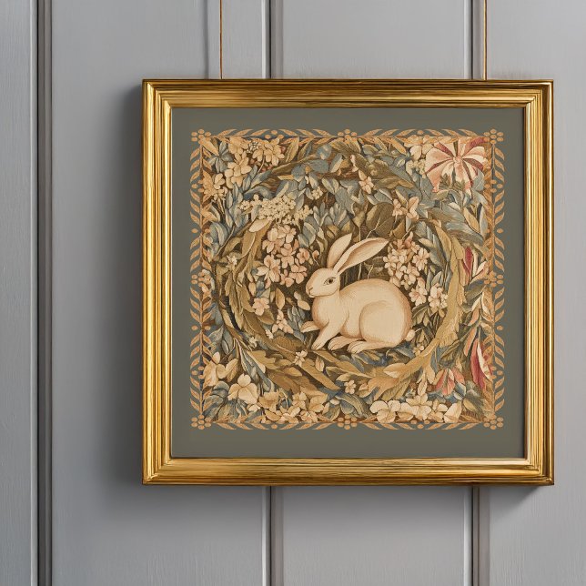 Cute Antique-kanin i Medieval Tapestry Garden Poster (Frame not included.)