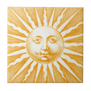 Cute Antique Vintage Guld Gult Sol Ansikte Kakelplatta