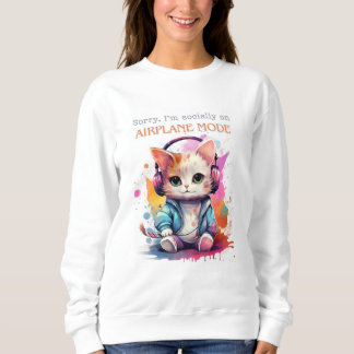 Cute Antisocial Cat White Sweatshirt T Shirt