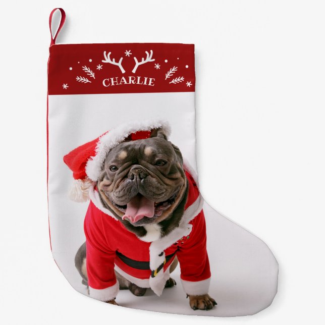 Cute Antlers and Snöflingor Anpassningsbar Photo P Liten Julstrumpa (Framsidan)