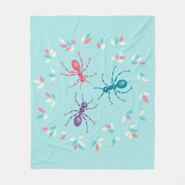 Cute Ants i Pastellfärgkonst Fleecefilt (Framsidan)