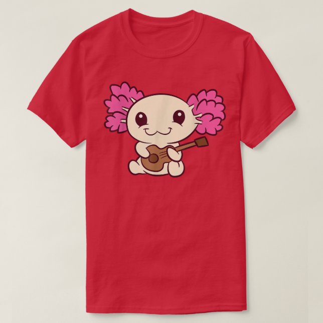 Cute Aolotl som spelar Guitar Kärlek Aolotls T Shirt (Design framsida)
