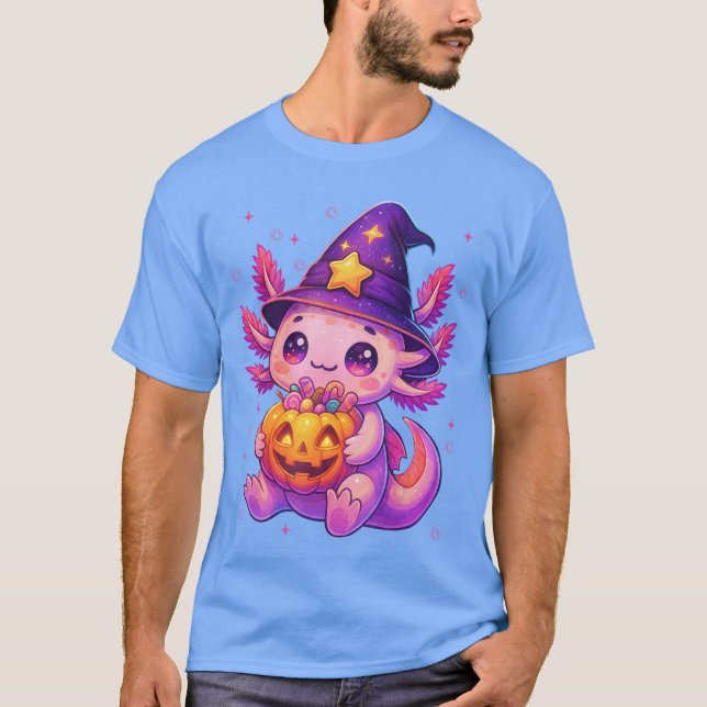Cute Aolotl Witch Pumpkin Halloween Costumes Girls T Shirt (Framsida)